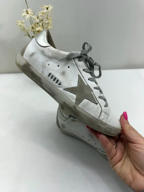 Golden Goose Deluxe Brand Super-Star sneakers in a white and silver colorway. - Picture 8 of 8